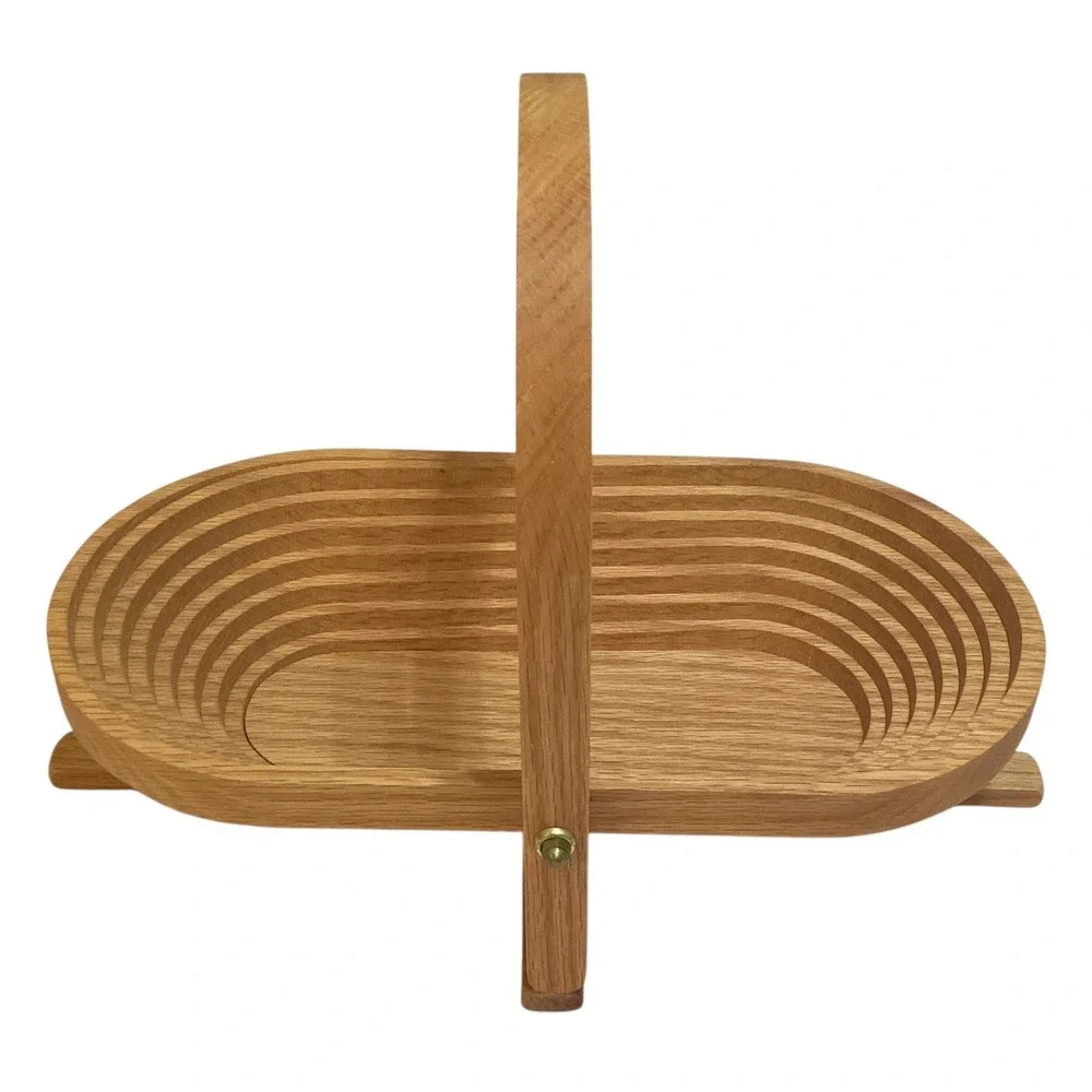 Handcrafted Oak Wood Collapsible Spiral Basket Folding Trivet Fruit Bowl 12in